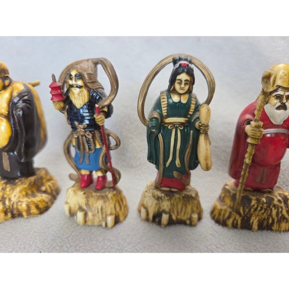 Lot 7 Gods of Good Fortune Antique Celluloid Japanese MCM Numbered - Picture 3 of 14
